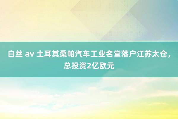 白丝 av 土耳其桑帕汽车工业名堂落户江苏太仓，总投资2亿欧元