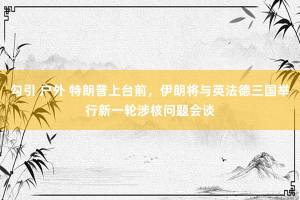 勾引 户外 特朗普上台前，伊朗将与英法德三国举行新一轮涉核问题会谈